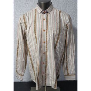 Mens Coogi Luxe Long Sleeve Button Front Shirt Size 2XL Striped Floral‎ Paisley